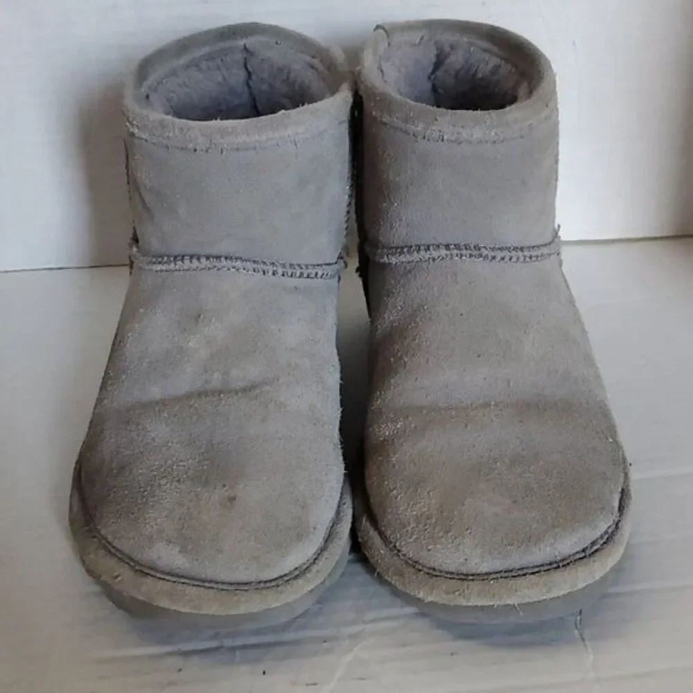 Bearpaw Boots Booties Shoes Gray Suede Winter Snow Alyssa Ankle Youth GIRLS 4